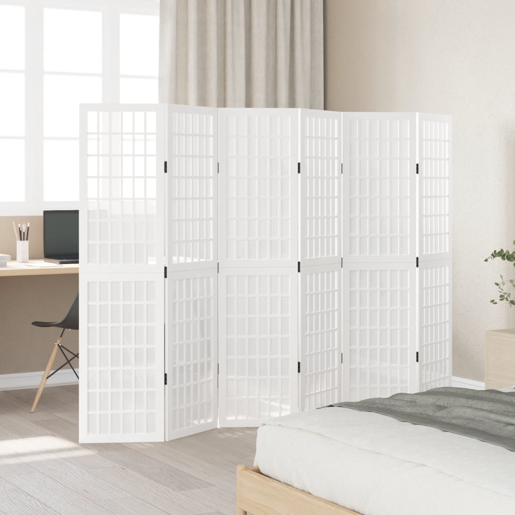 Kamerscherm met 6 panelen massief paulowniahout wit is nu te koop bij PeponiXL, paradijselijk wonen!