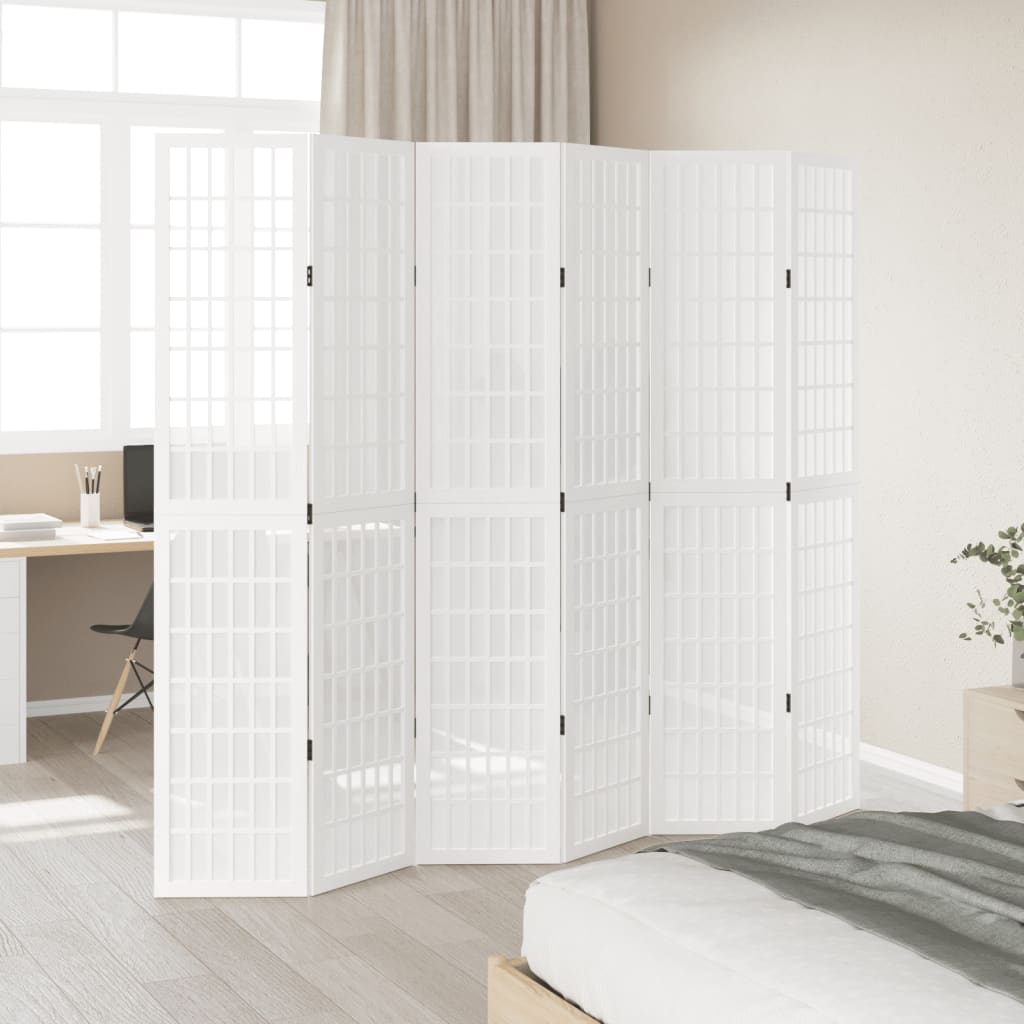 Kamerscherm met 6 panelen massief paulowniahout wit is nu te koop bij PeponiXL, paradijselijk wonen!
