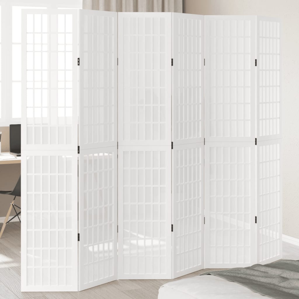 Kamerscherm met 6 panelen massief paulowniahout wit is nu te koop bij PeponiXL, paradijselijk wonen!
