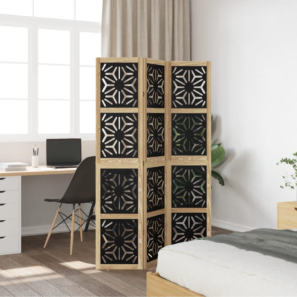 Kamerscherm met 3 panelen massief paulowniahout zwart is nu te koop bij PeponiXL, paradijselijk wonen!
