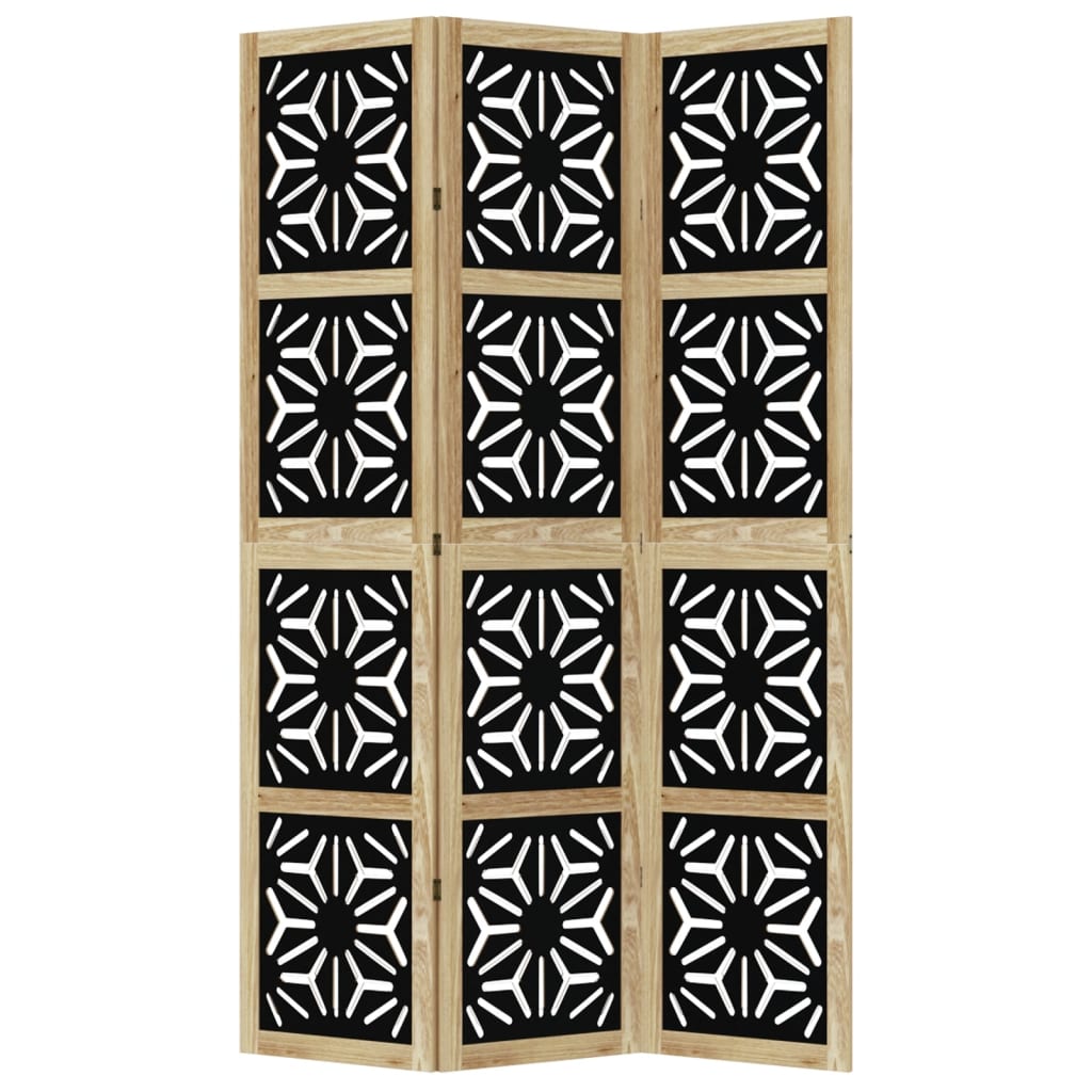 Kamerscherm met 3 panelen massief paulowniahout zwart is nu te koop bij PeponiXL, paradijselijk wonen!