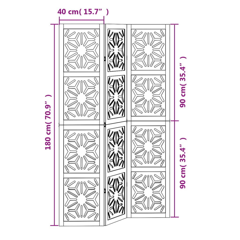 Kamerscherm met 3 panelen massief paulowniahout zwart is nu te koop bij PeponiXL, paradijselijk wonen!