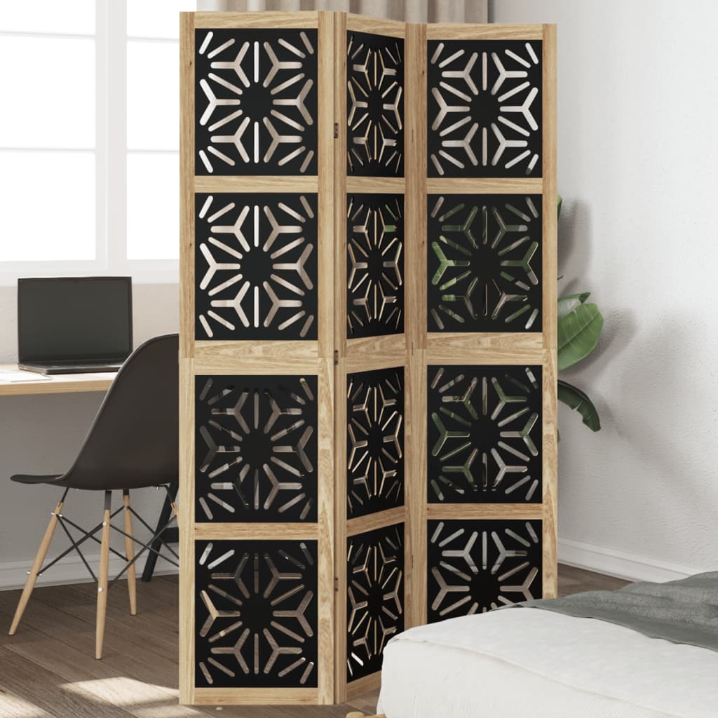 Kamerscherm met 3 panelen massief paulowniahout zwart is nu te koop bij PeponiXL, paradijselijk wonen!