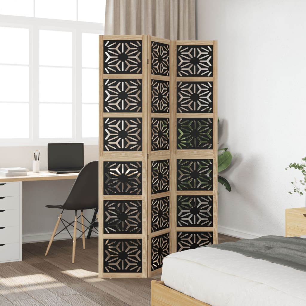 Kamerscherm met 3 panelen massief paulowniahout zwart is nu te koop bij PeponiXL, paradijselijk wonen!
