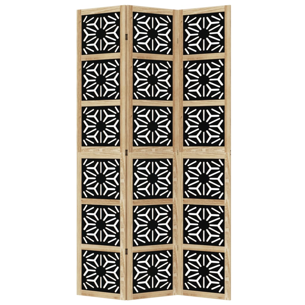 Kamerscherm met 3 panelen massief paulowniahout zwart is nu te koop bij PeponiXL, paradijselijk wonen!