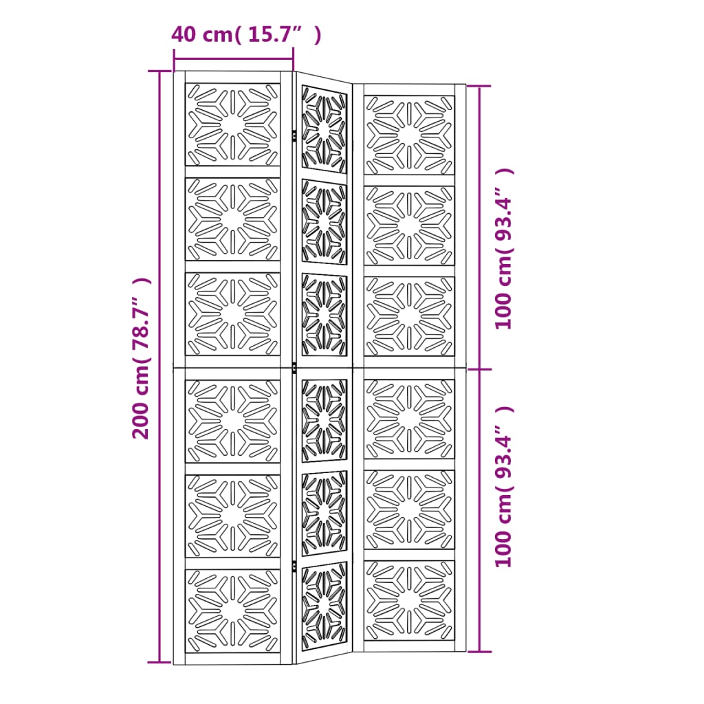 Kamerscherm met 3 panelen massief paulowniahout zwart is nu te koop bij PeponiXL, paradijselijk wonen!