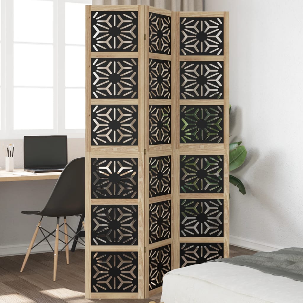 Kamerscherm met 3 panelen massief paulowniahout zwart is nu te koop bij PeponiXL, paradijselijk wonen!