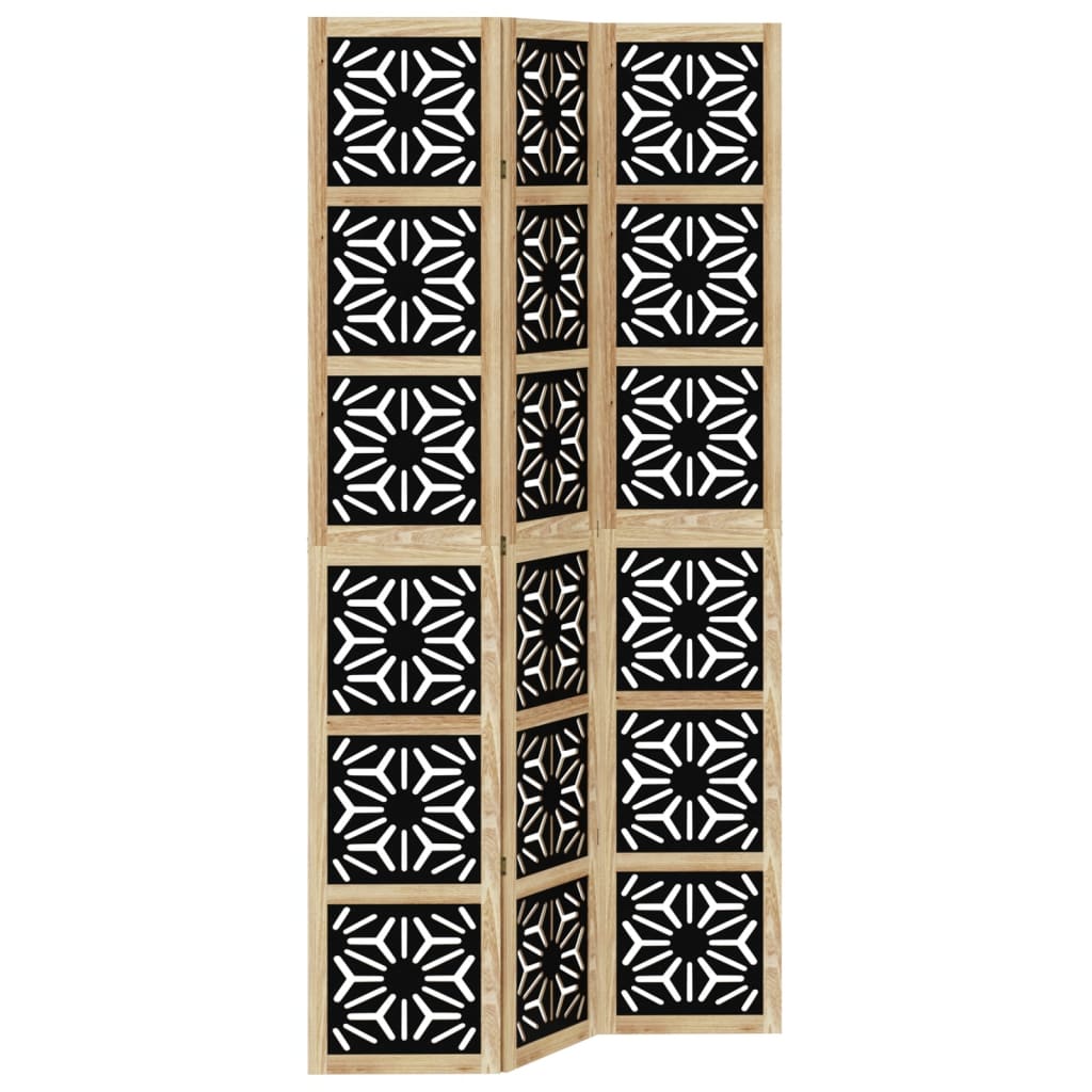 Kamerscherm met 3 panelen massief paulowniahout zwart is nu te koop bij PeponiXL, paradijselijk wonen!