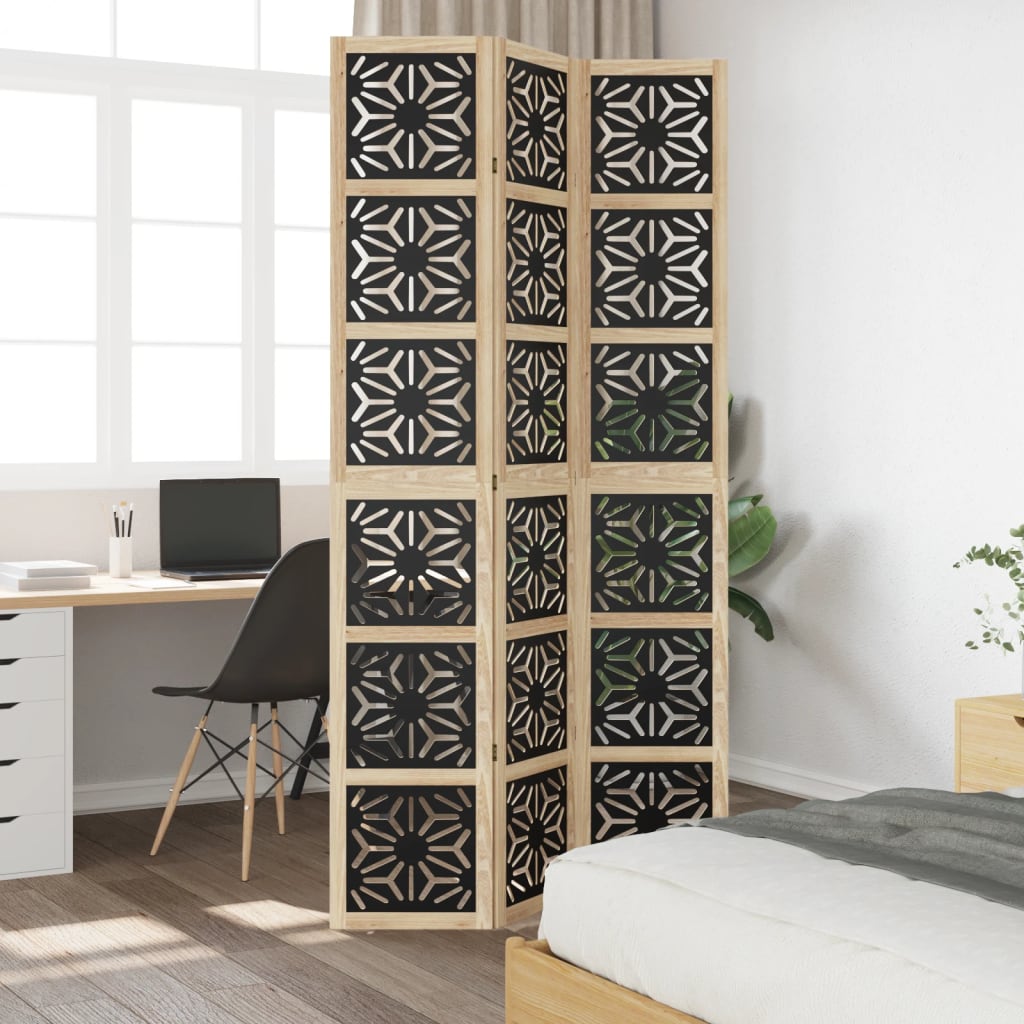 Kamerscherm met 3 panelen massief paulowniahout zwart is nu te koop bij PeponiXL, paradijselijk wonen!