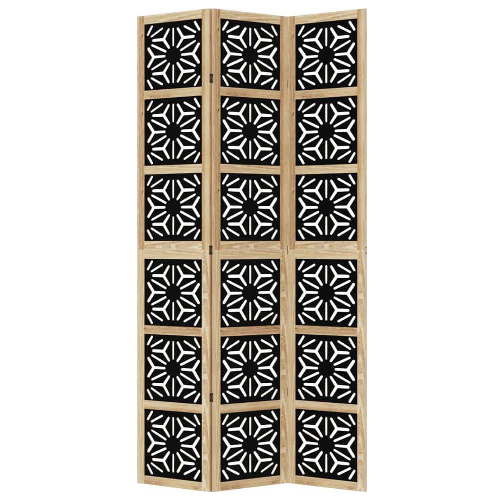 Kamerscherm met 3 panelen massief paulowniahout zwart is nu te koop bij PeponiXL, paradijselijk wonen!