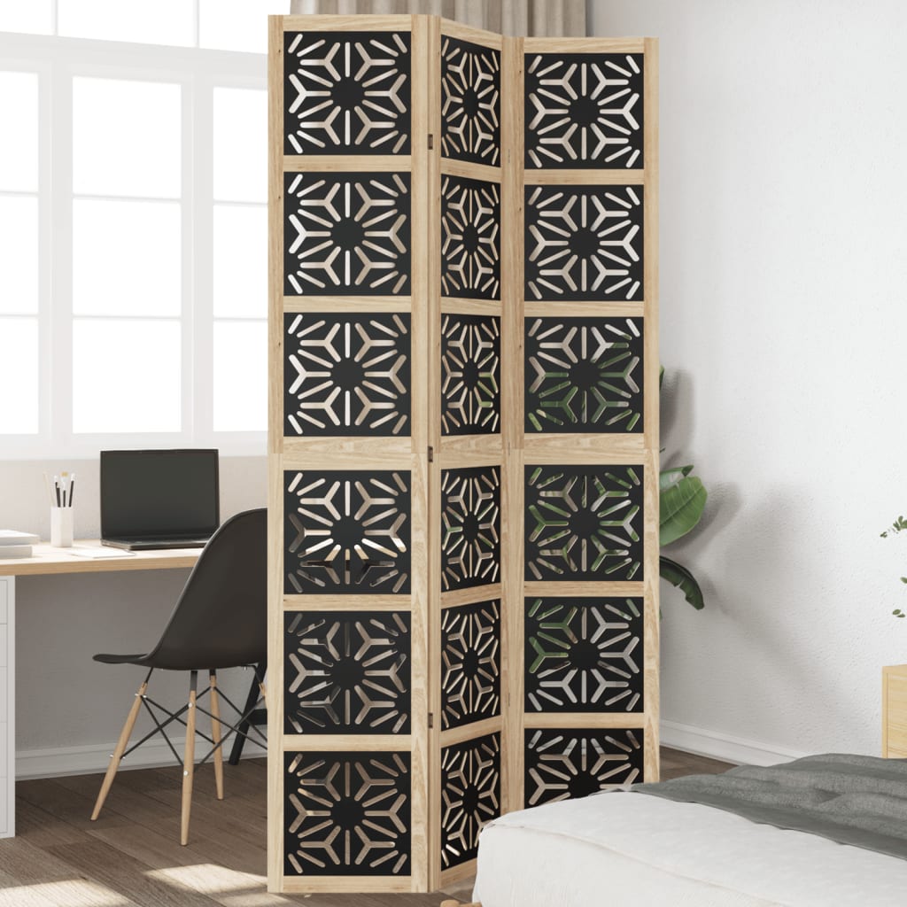 Kamerscherm met 3 panelen massief paulowniahout zwart is nu te koop bij PeponiXL, paradijselijk wonen!