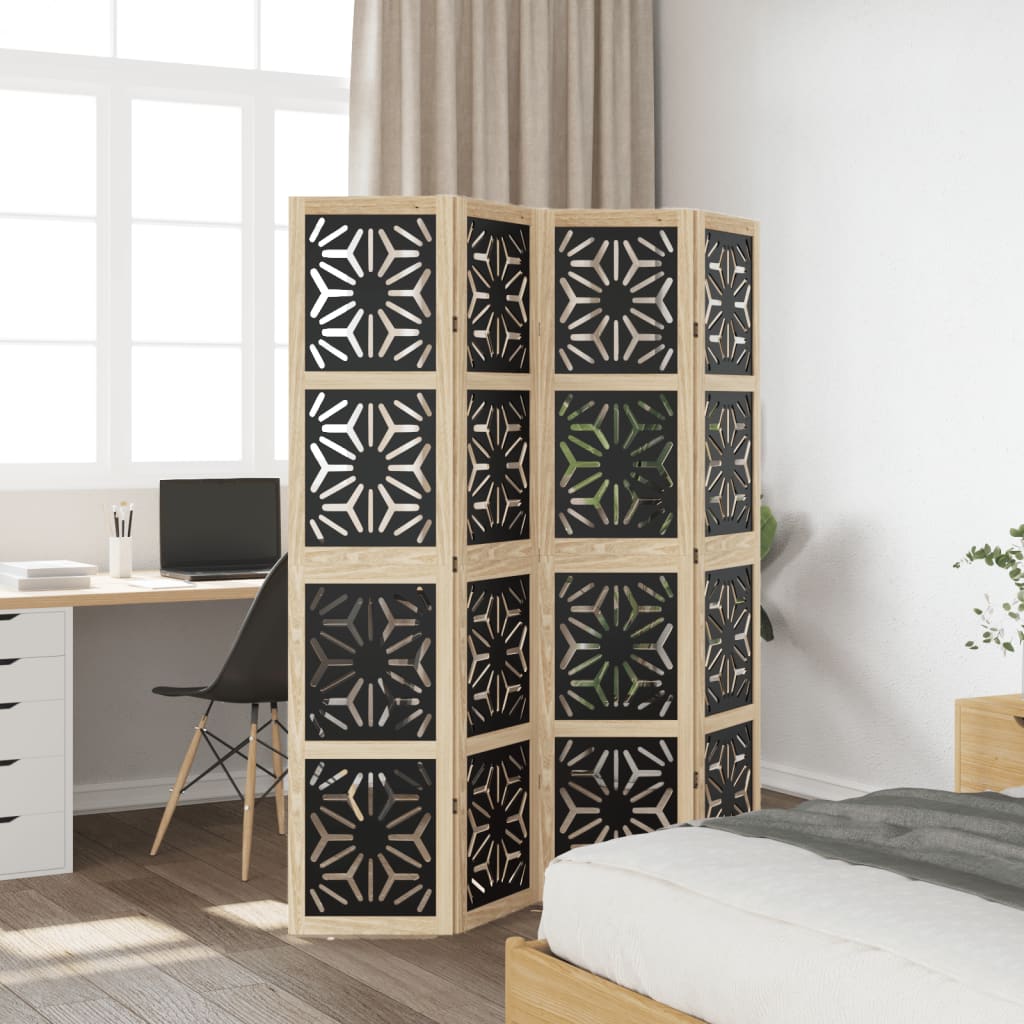 Kamerscherm met 4 panelen massief paulowniahout bruin en zwart is nu te koop bij PeponiXL, paradijselijk wonen!