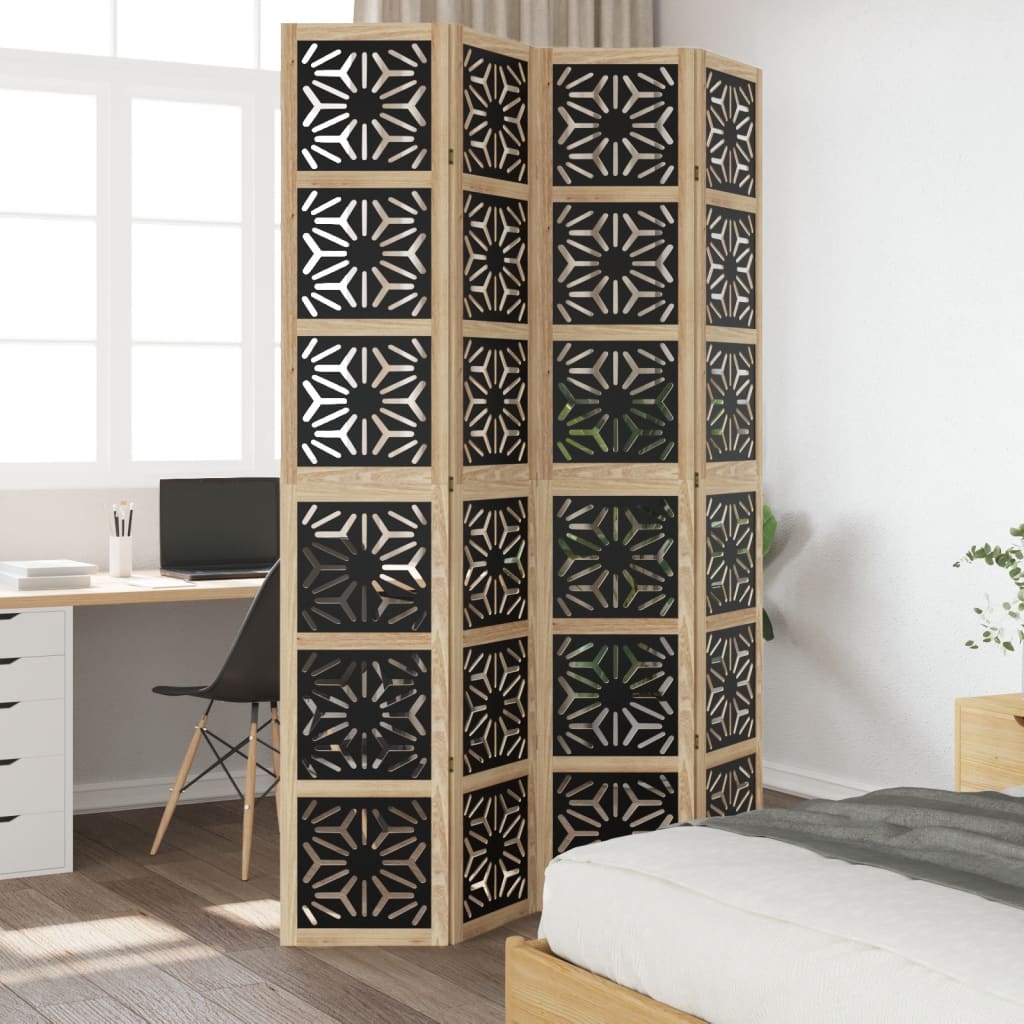 Kamerscherm met 4 panelen massief paulowniahout bruin en zwart is nu te koop bij PeponiXL, paradijselijk wonen!