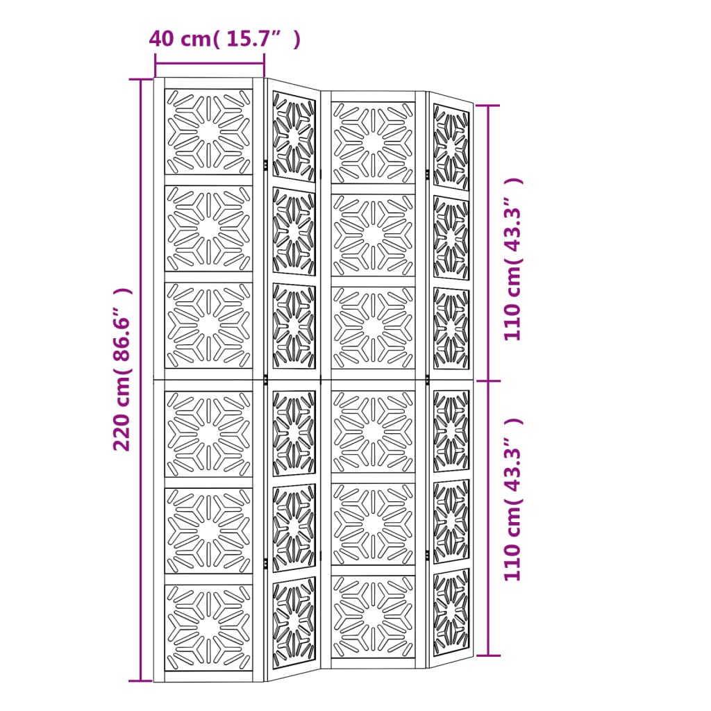 Kamerscherm met 4 panelen massief paulowniahout bruin en zwart is nu te koop bij PeponiXL, paradijselijk wonen!
