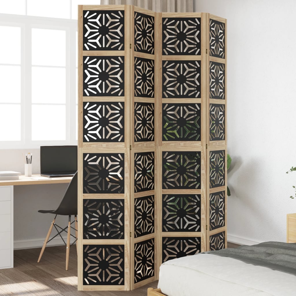 Kamerscherm met 4 panelen massief paulowniahout bruin en zwart is nu te koop bij PeponiXL, paradijselijk wonen!