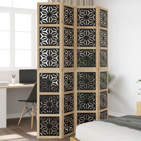 Kamerscherm met 4 panelen massief paulowniahout bruin en zwart is nu te koop bij PeponiXL, paradijselijk wonen!