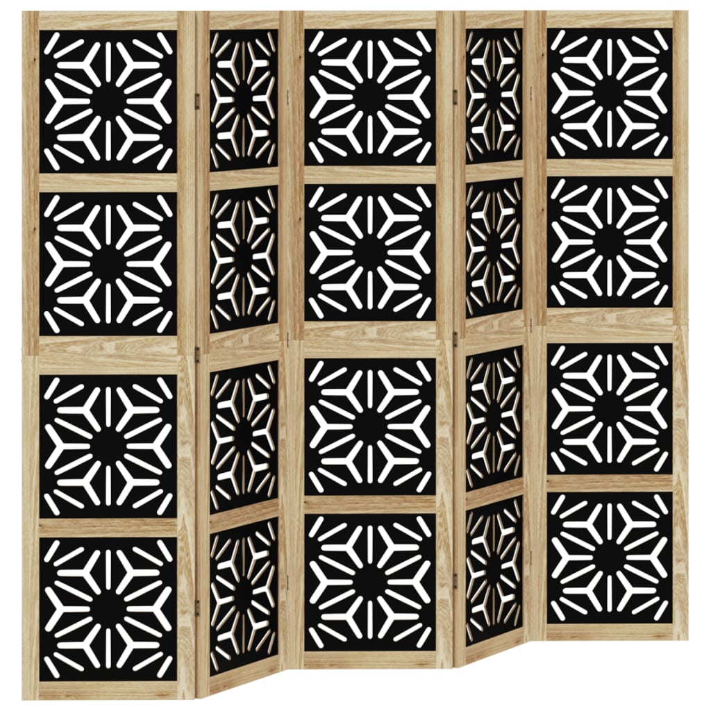 Kamerscherm met 5 panelen massief paulowniahout bruin en zwart is nu te koop bij PeponiXL, paradijselijk wonen!