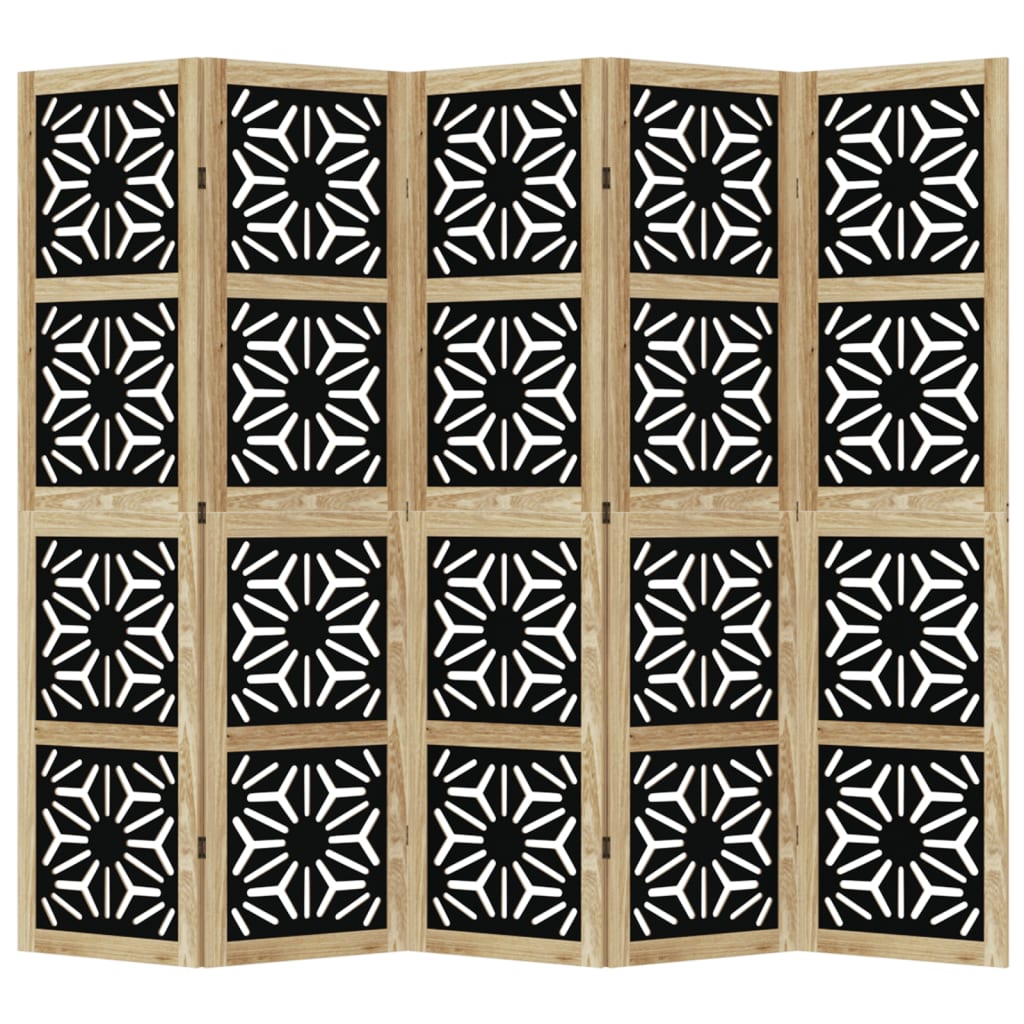 Kamerscherm met 5 panelen massief paulowniahout bruin en zwart is nu te koop bij PeponiXL, paradijselijk wonen!