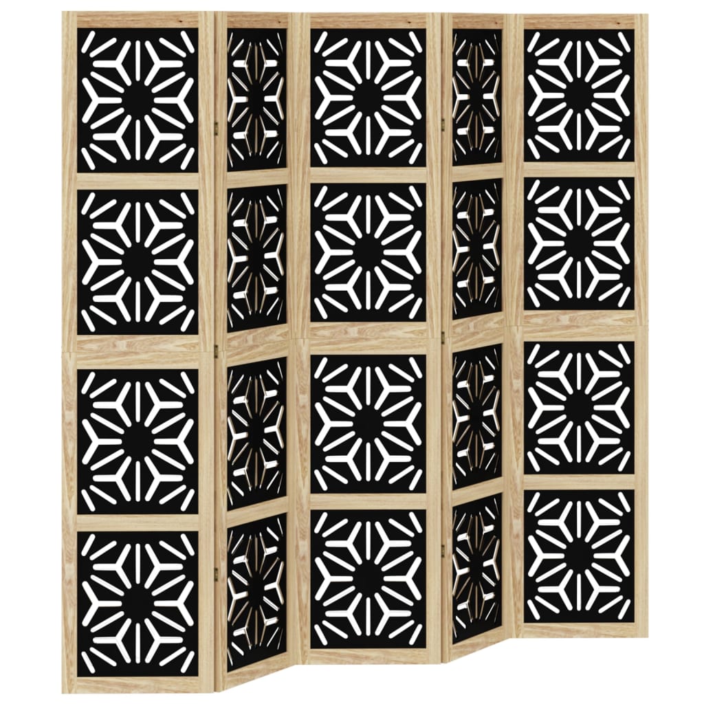 Kamerscherm met 5 panelen massief paulowniahout bruin en zwart is nu te koop bij PeponiXL, paradijselijk wonen!