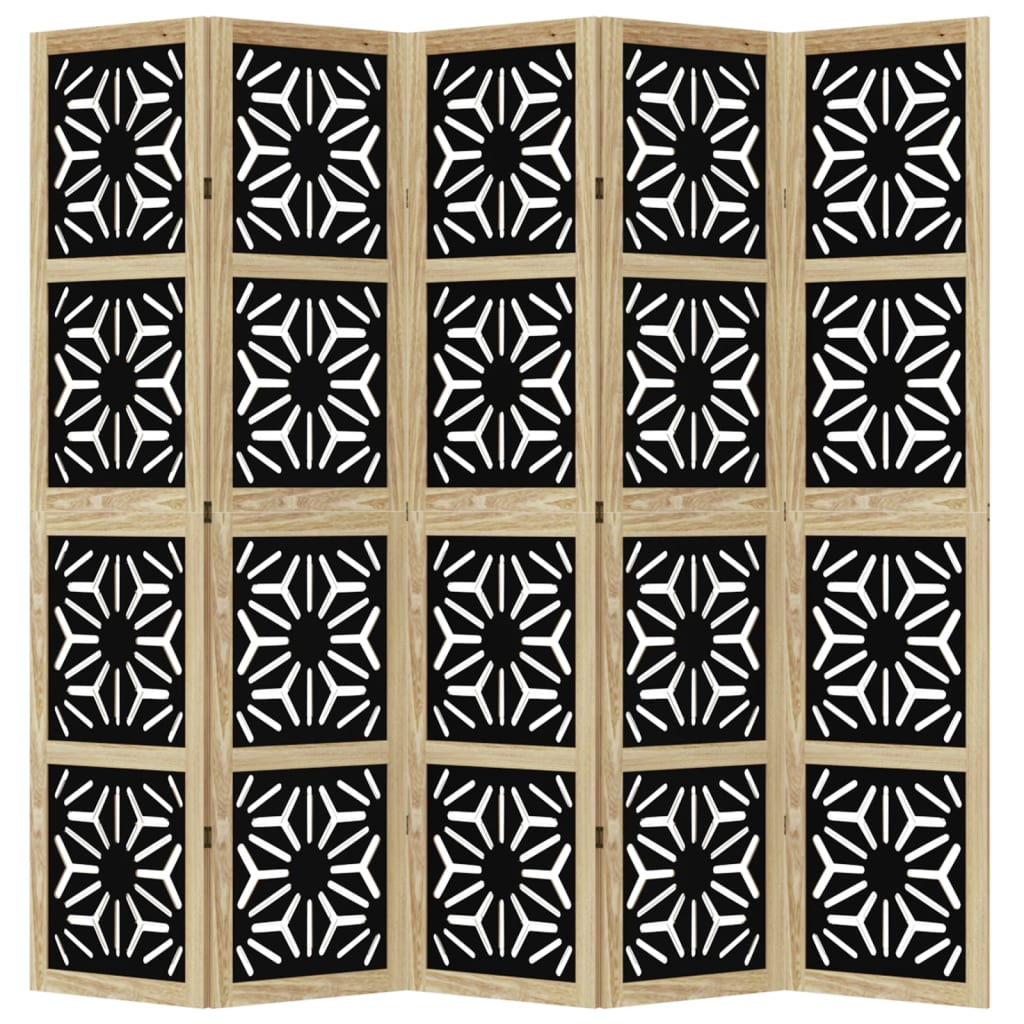 Kamerscherm met 5 panelen massief paulowniahout bruin en zwart is nu te koop bij PeponiXL, paradijselijk wonen!