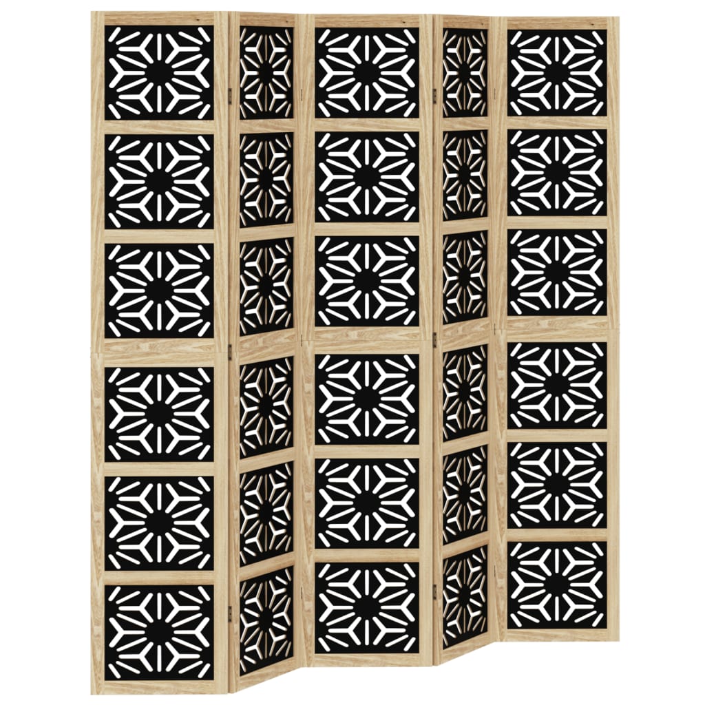 Kamerscherm met 5 panelen massief paulowniahout bruin en zwart is nu te koop bij PeponiXL, paradijselijk wonen!