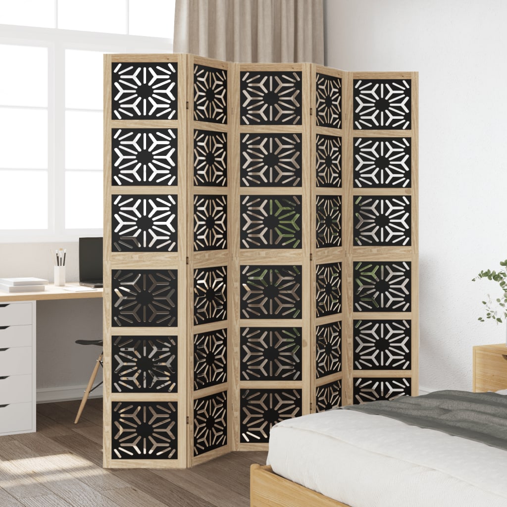 Kamerscherm met 5 panelen massief paulowniahout bruin en zwart is nu te koop bij PeponiXL, paradijselijk wonen!