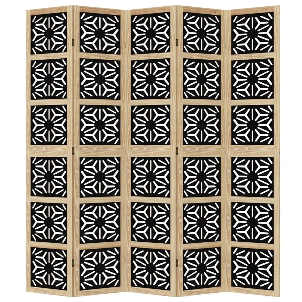Kamerscherm met 5 panelen massief paulowniahout bruin en zwart is nu te koop bij PeponiXL, paradijselijk wonen!