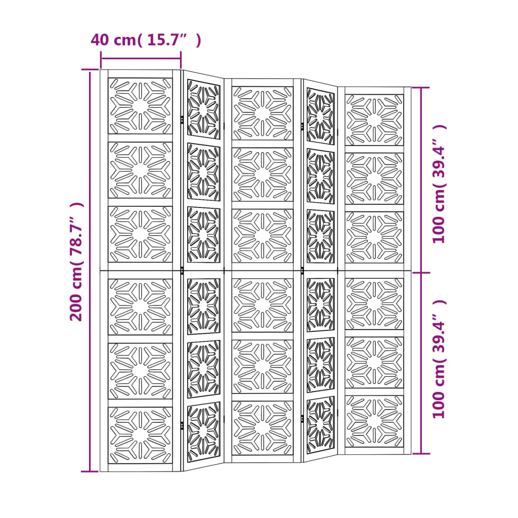 Kamerscherm met 5 panelen massief paulowniahout bruin en zwart is nu te koop bij PeponiXL, paradijselijk wonen!