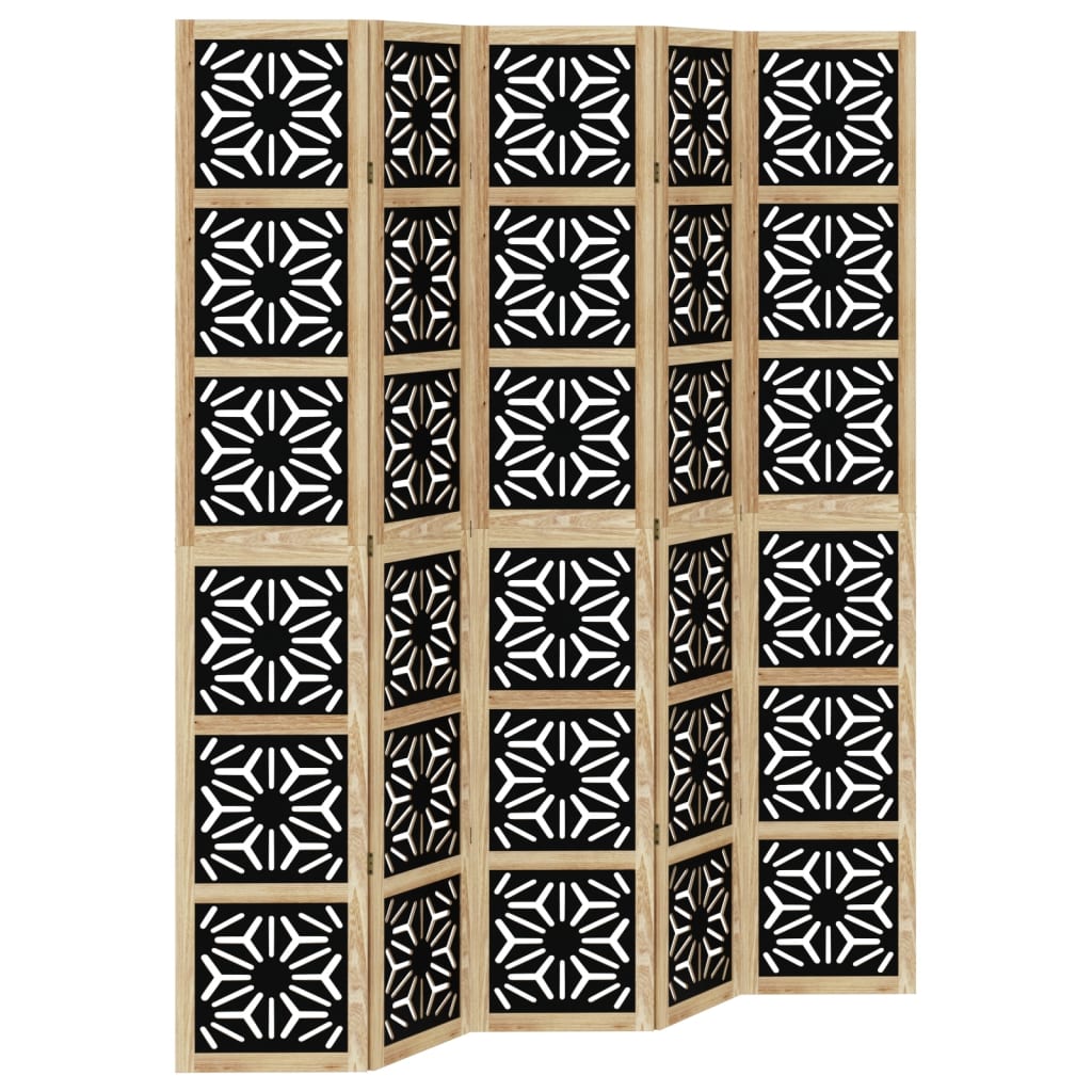 Kamerscherm met 5 panelen massief paulowniahout bruin en zwart is nu te koop bij PeponiXL, paradijselijk wonen!
