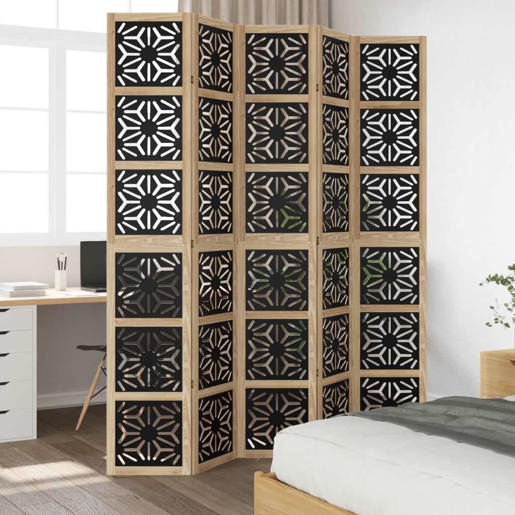Kamerscherm met 5 panelen massief paulowniahout bruin en zwart is nu te koop bij PeponiXL, paradijselijk wonen!