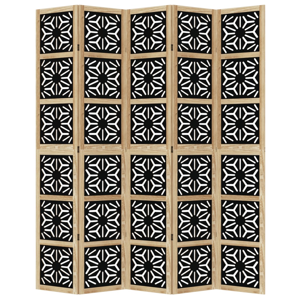 Kamerscherm met 5 panelen massief paulowniahout bruin en zwart is nu te koop bij PeponiXL, paradijselijk wonen!