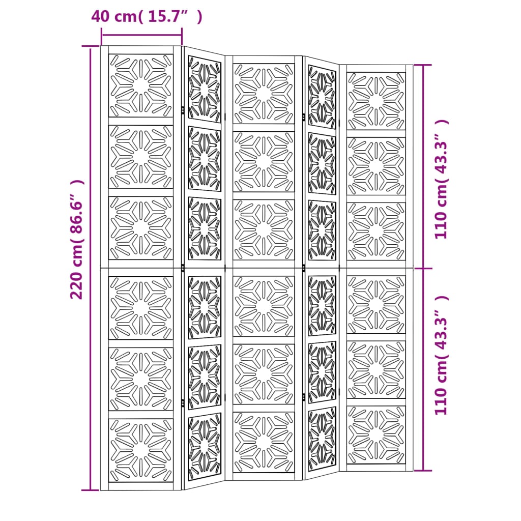 Kamerscherm met 5 panelen massief paulowniahout bruin en zwart is nu te koop bij PeponiXL, paradijselijk wonen!