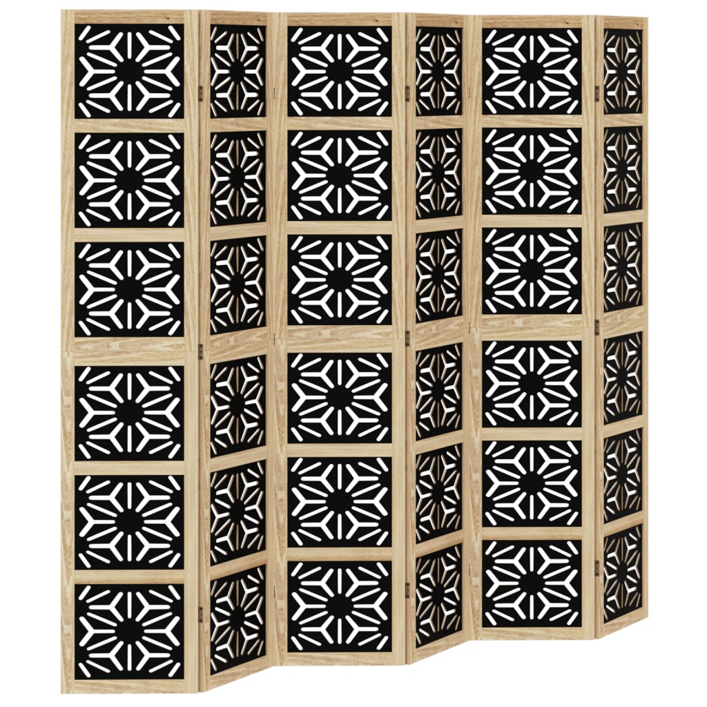 Kamerscherm met 6 panelen massief paulowniahout bruin en zwart is nu te koop bij PeponiXL, paradijselijk wonen!