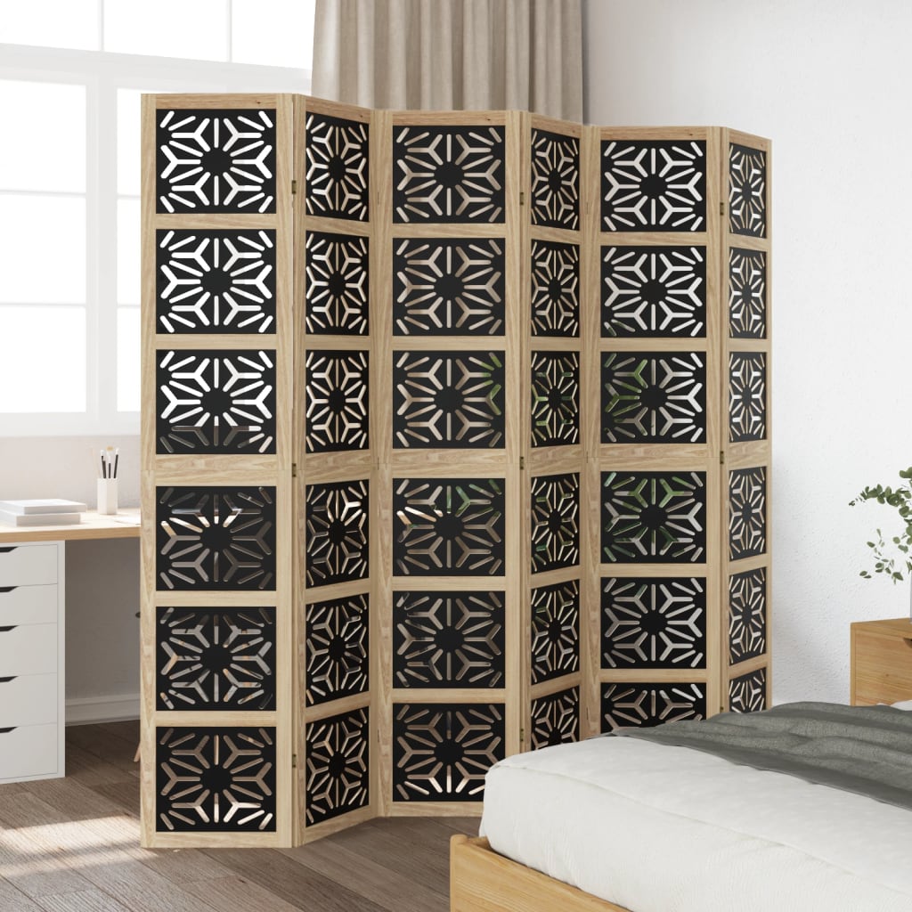 Kamerscherm met 6 panelen massief paulowniahout bruin en zwart is nu te koop bij PeponiXL, paradijselijk wonen!