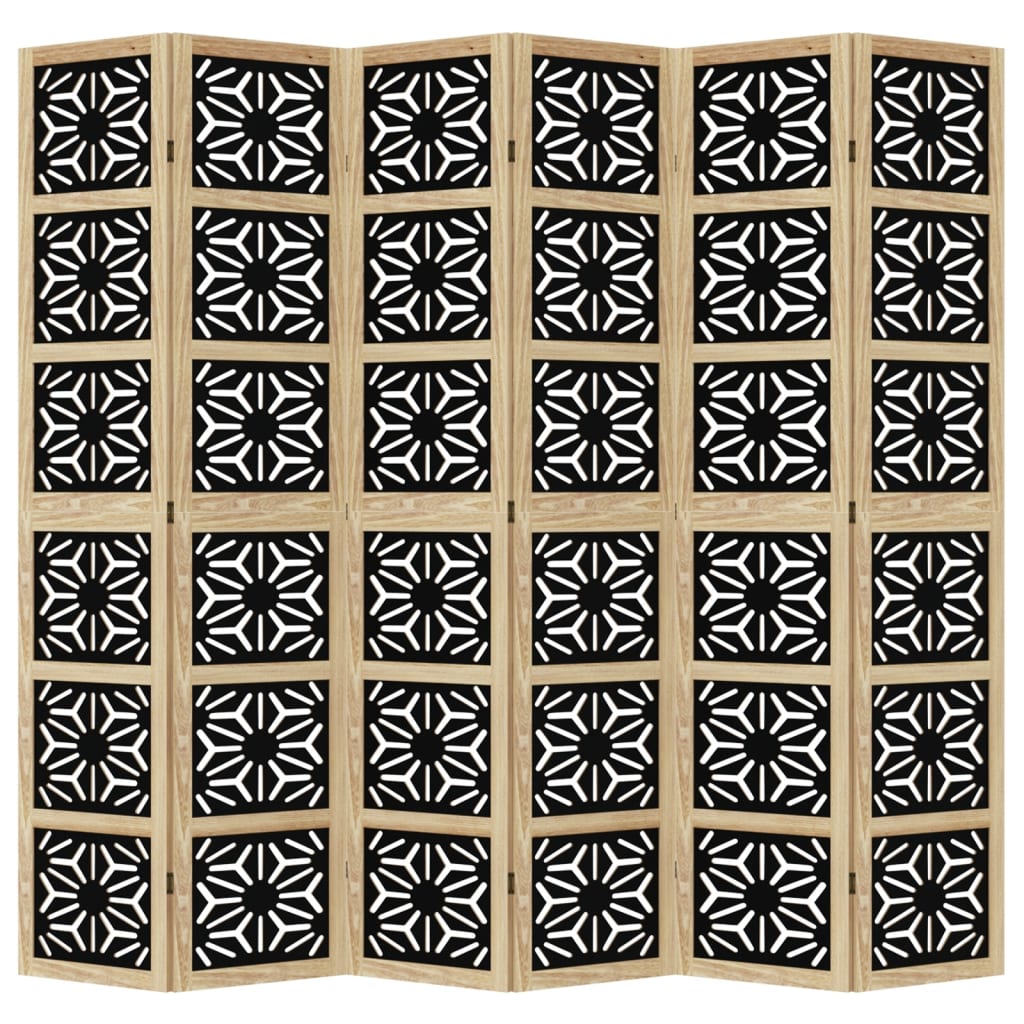 Kamerscherm met 6 panelen massief paulowniahout bruin en zwart is nu te koop bij PeponiXL, paradijselijk wonen!