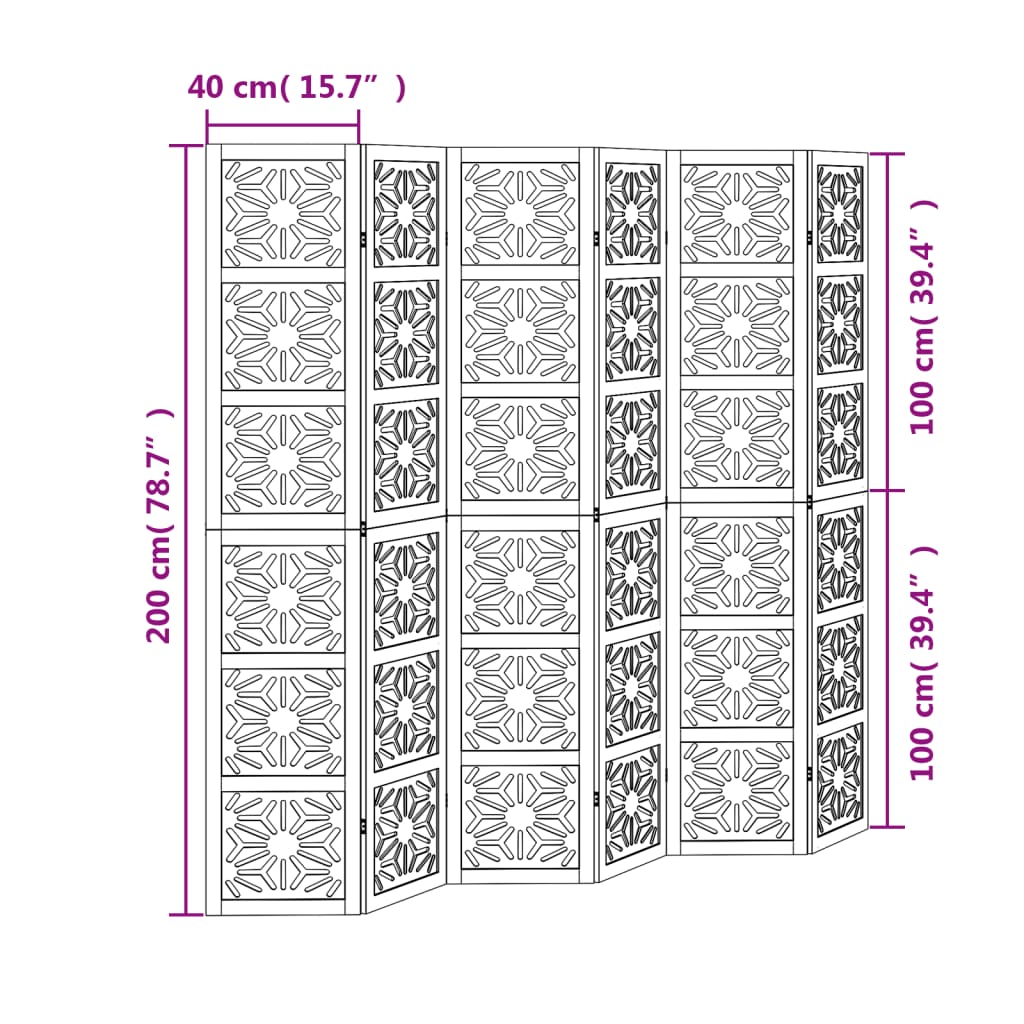 Kamerscherm met 6 panelen massief paulowniahout bruin en zwart is nu te koop bij PeponiXL, paradijselijk wonen!