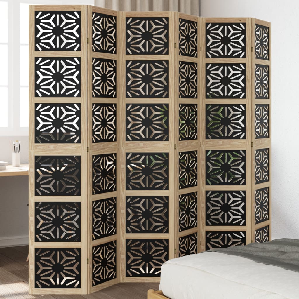 Kamerscherm met 6 panelen massief paulowniahout bruin en zwart is nu te koop bij PeponiXL, paradijselijk wonen!