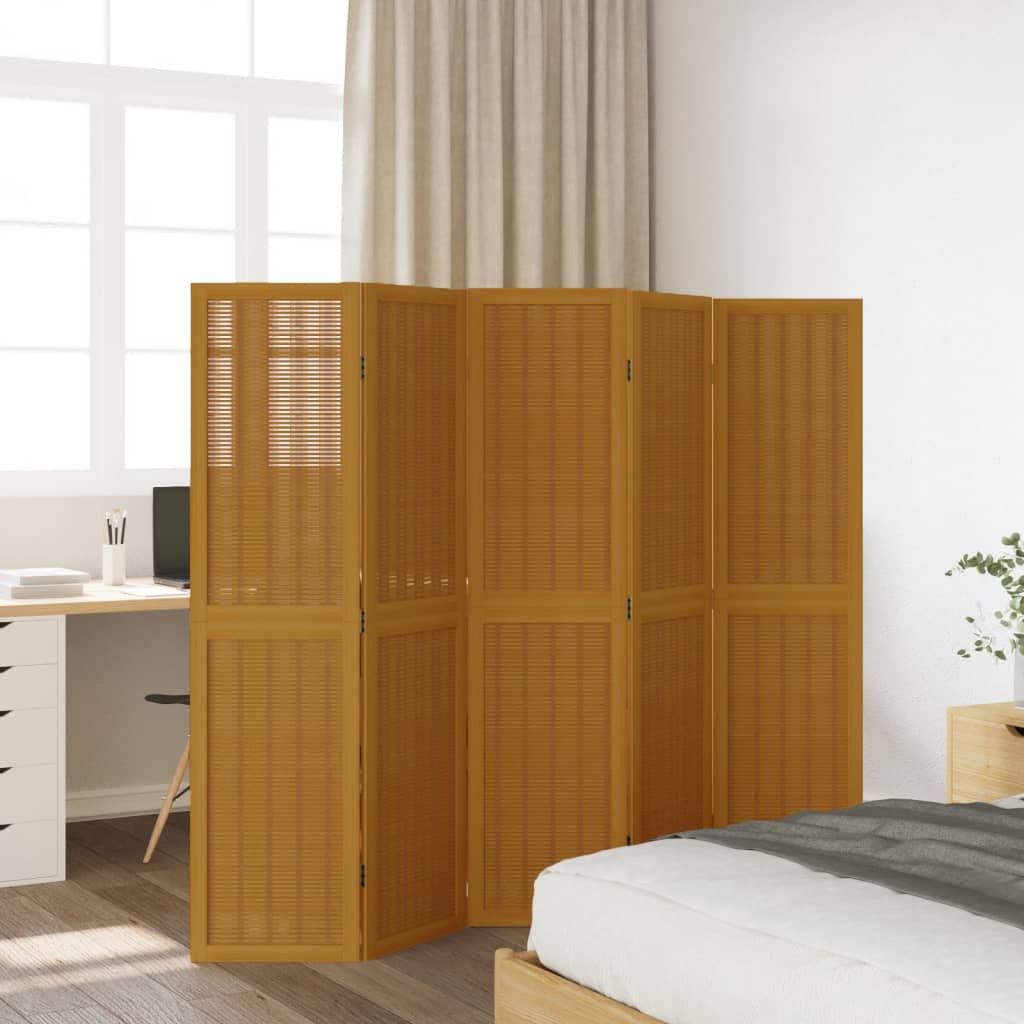 Kamerscherm met 5 panelen massief paulowniahout bruin is nu te koop bij PeponiXL, paradijselijk wonen!