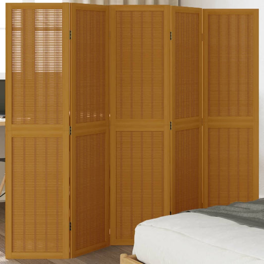 Kamerscherm met 5 panelen massief paulowniahout bruin is nu te koop bij PeponiXL, paradijselijk wonen!