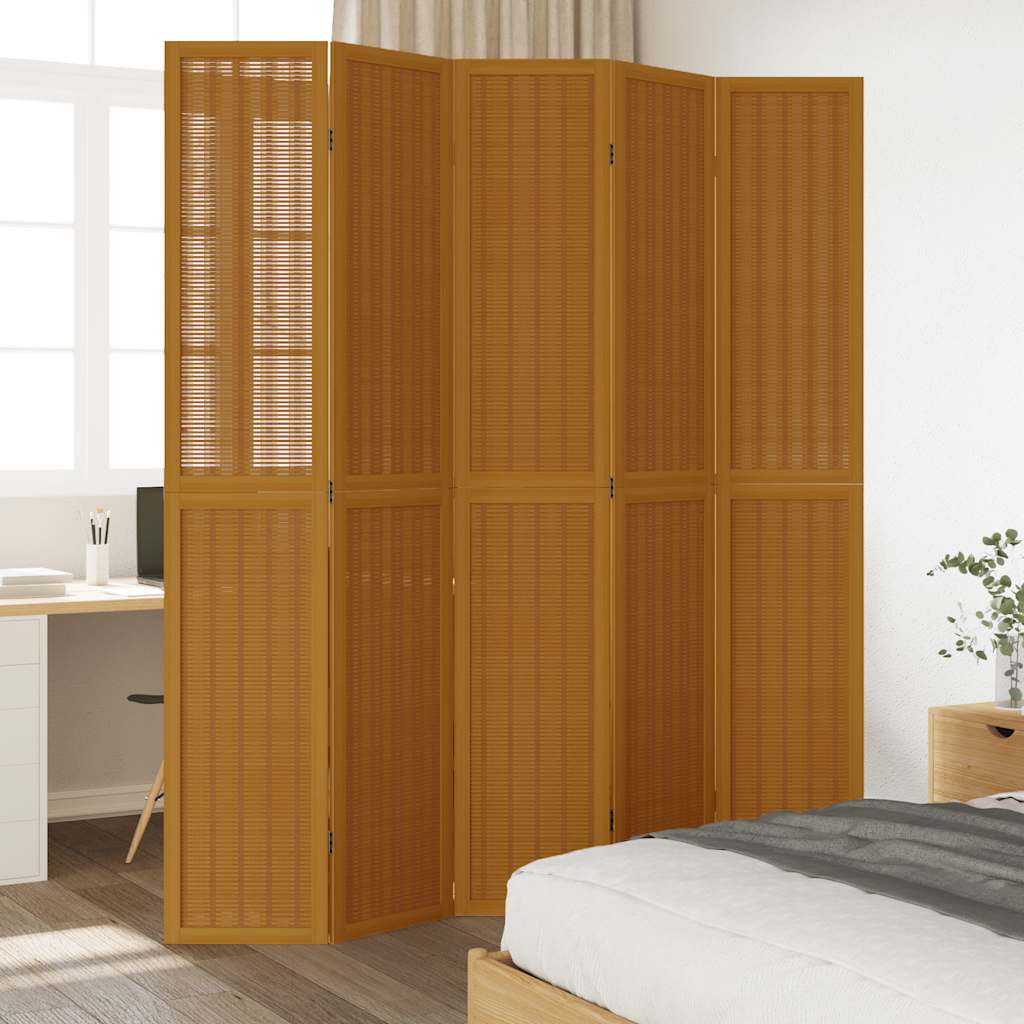 Kamerscherm met 5 panelen massief paulowniahout bruin is nu te koop bij PeponiXL, paradijselijk wonen!