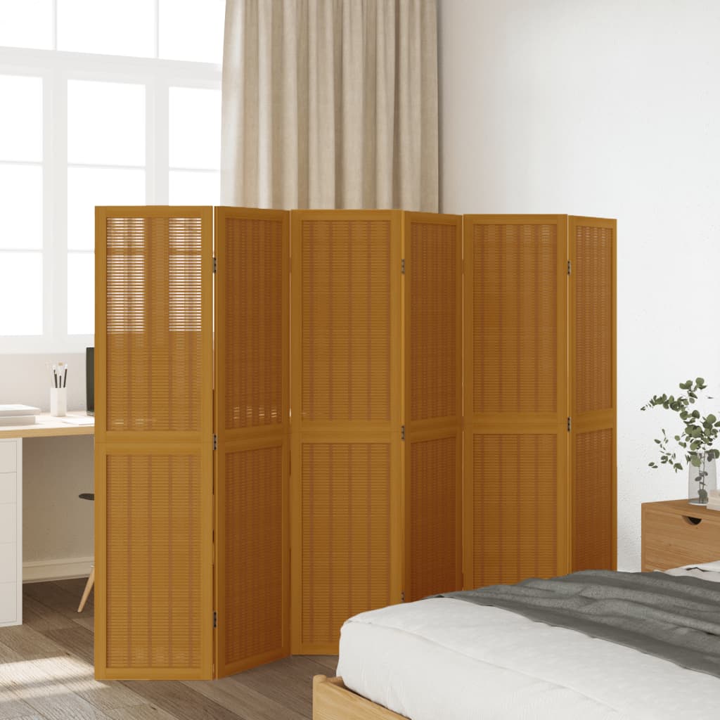 Kamerscherm met 6 panelen massief paulowniahout bruin is nu te koop bij PeponiXL, paradijselijk wonen!