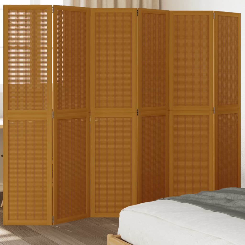 Kamerscherm met 6 panelen massief paulowniahout bruin is nu te koop bij PeponiXL, paradijselijk wonen!