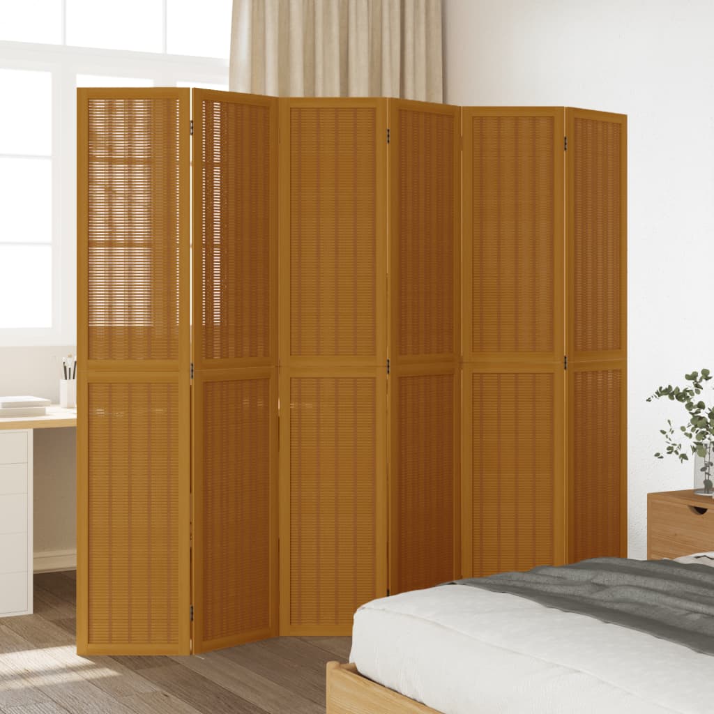 Kamerscherm met 6 panelen massief paulowniahout bruin is nu te koop bij PeponiXL, paradijselijk wonen!