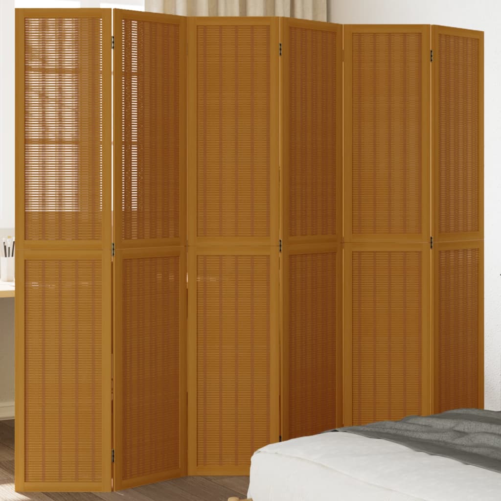 Kamerscherm met 6 panelen massief paulowniahout bruin is nu te koop bij PeponiXL, paradijselijk wonen!