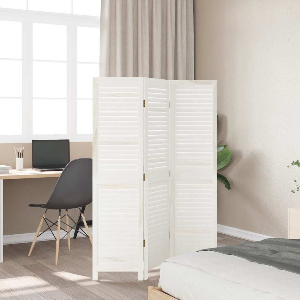 Kamerscherm met 3 panelen massief paulowniahout wit is nu te koop bij PeponiXL, paradijselijk wonen!
