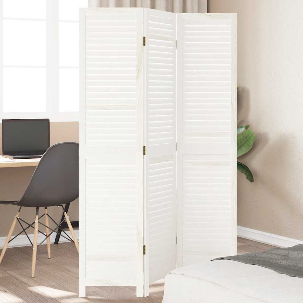 Kamerscherm met 3 panelen massief paulowniahout wit is nu te koop bij PeponiXL, paradijselijk wonen!