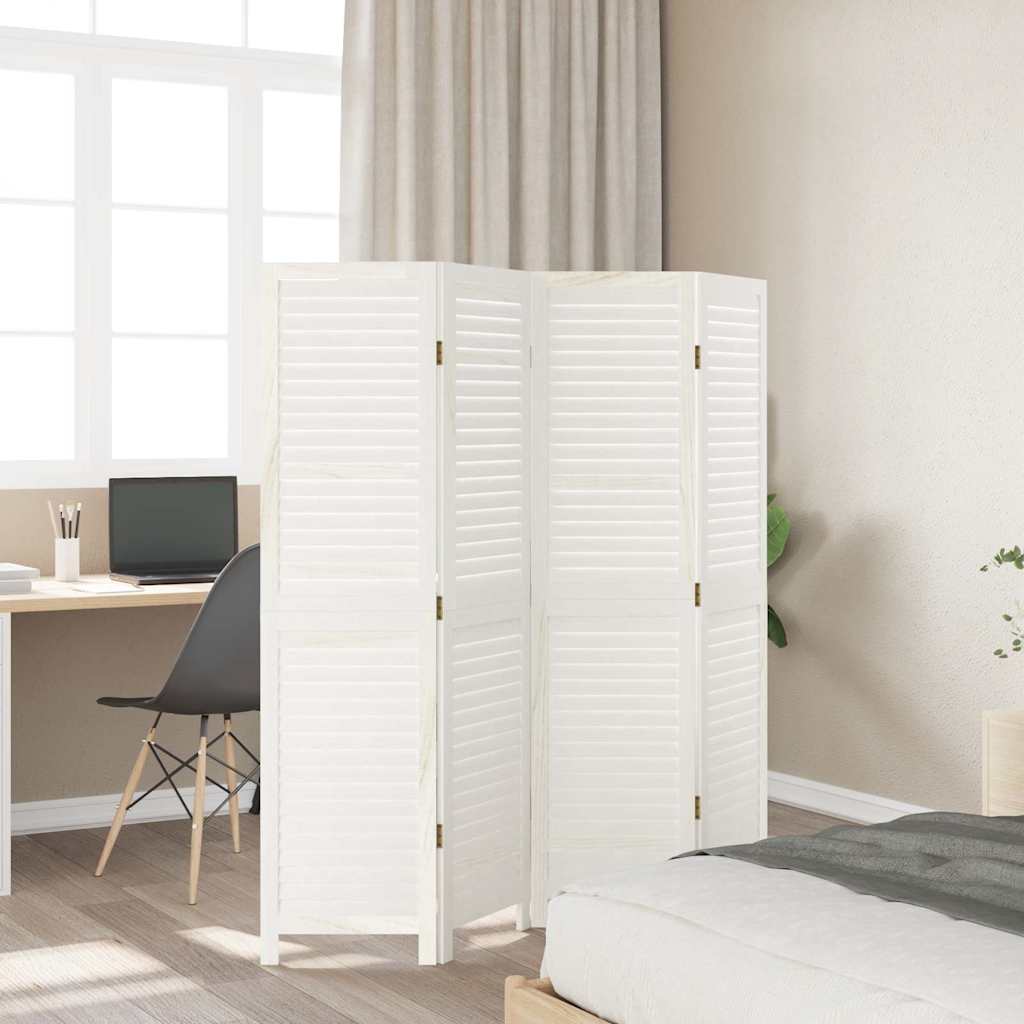 Kamerscherm met 4 panelen massief paulowniahout wit is nu te koop bij PeponiXL, paradijselijk wonen!
