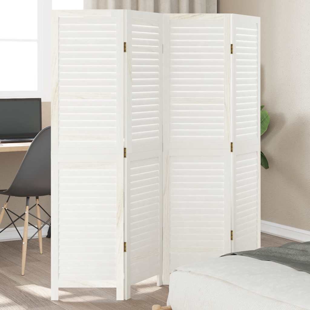 Kamerscherm met 4 panelen massief paulowniahout wit is nu te koop bij PeponiXL, paradijselijk wonen!