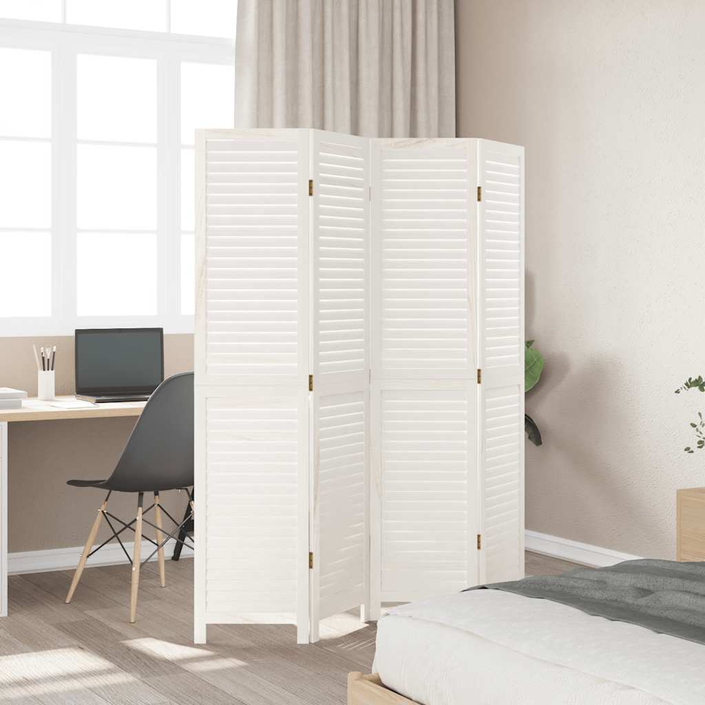 Kamerscherm met 4 panelen massief paulowniahout wit is nu te koop bij PeponiXL, paradijselijk wonen!