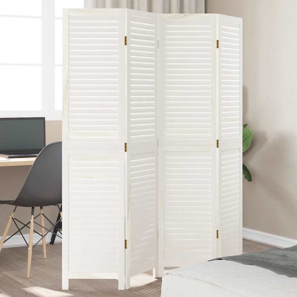 Kamerscherm met 4 panelen massief paulowniahout wit is nu te koop bij PeponiXL, paradijselijk wonen!